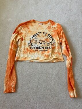 University of Illinois Fighting Illini Orange Tie-Dye Long Sleeve Crop Top